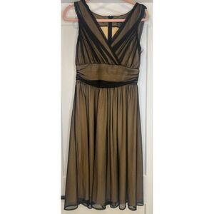Vintage Cami Black Mesh Gold Overlay Sleeveless V-Neck‎ Midi Cocktail Dress 8